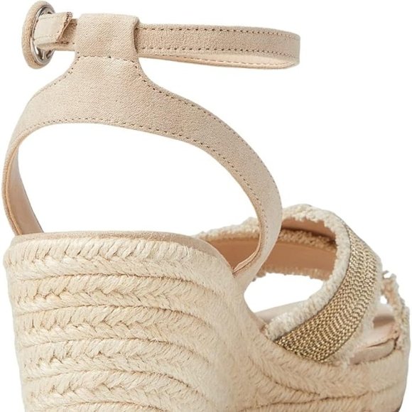 Pelle Moda Women Konner Wedge Sandal Espadrille Natural Beige Suede Linen 8.5 - Picture 10 of 14